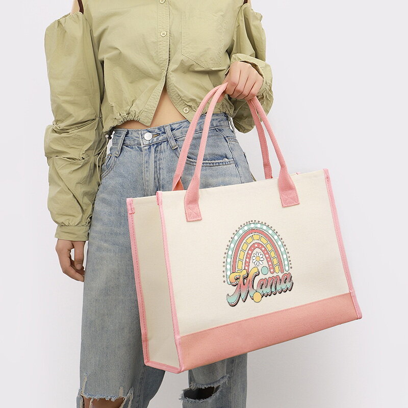 حقيبة يد قماشية مقاومة للماء للنساء ، أزياء ملونة مطبوعة ، سعة كبيرة ، كتف واحد ، حقيبة شاطئ كاجوال ، داخلية ، عيد الأم