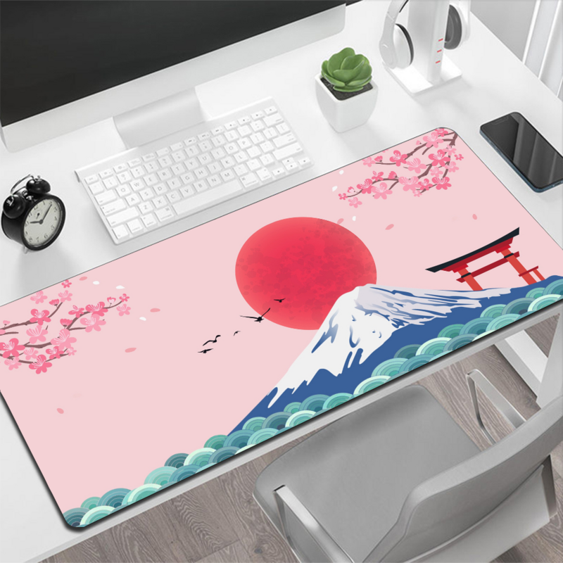 日本のピンクの桜スタイルのゲーミングマウスパッド,PCゲーマー用コンピュータマット,大きい