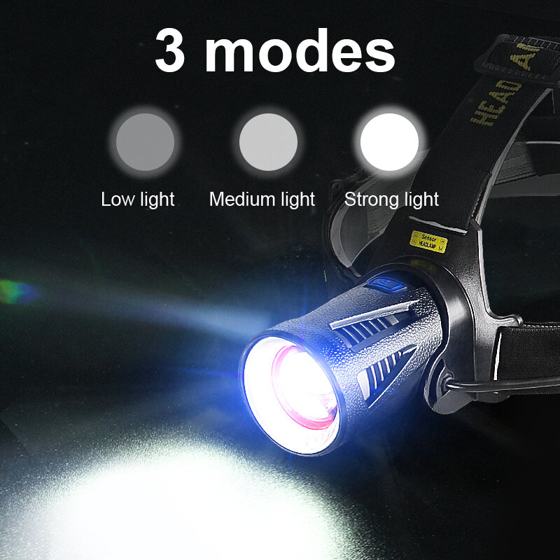 2*XHP50 LED Sensor Headlamp Rechargeable White Yellow Light Powerful Fishing Head Flashlight 3 Modes Power Bank Camping Lanterns