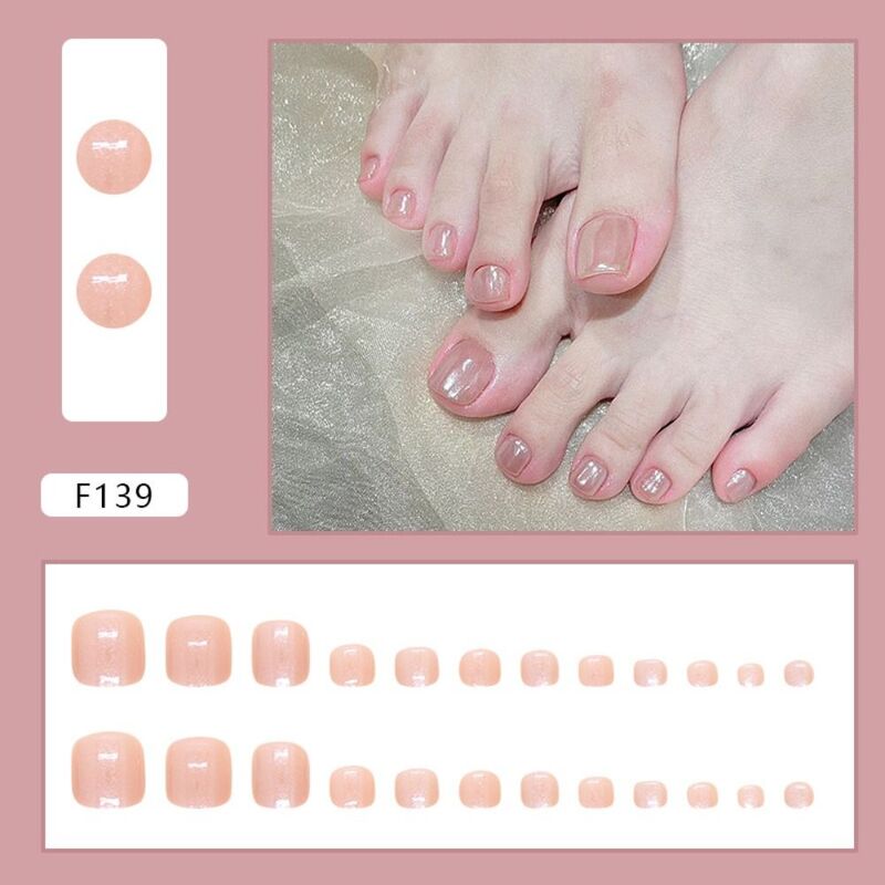 24pcs Fashion Fake Toenails French Full Cover Cute Butterfly Cat Eye Short Square Toe Nails Foot Nails Tips For Women Girl