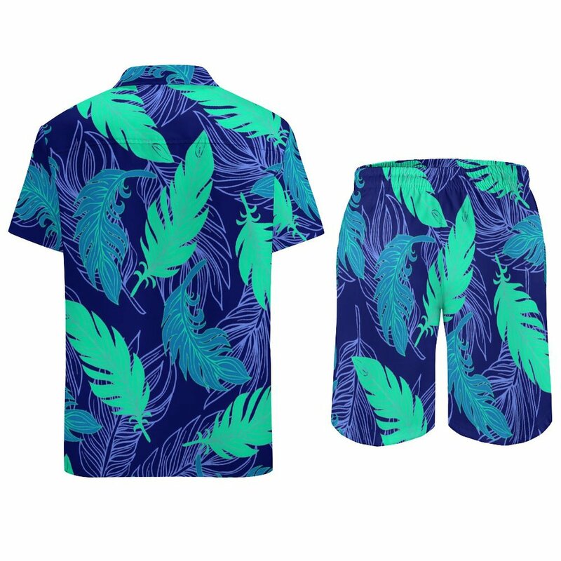 Conjunto de camisas grandes de manga curta masculino, estampa folhas, arte abstrata, shorts casuais, fitness havaiana, terno padrão ao ar livre, verão