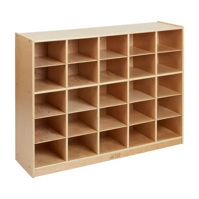 ECR4Kids 25 Cubby Mobile Tray Storage Cabinet, 5x5, mobili per aule, naturale