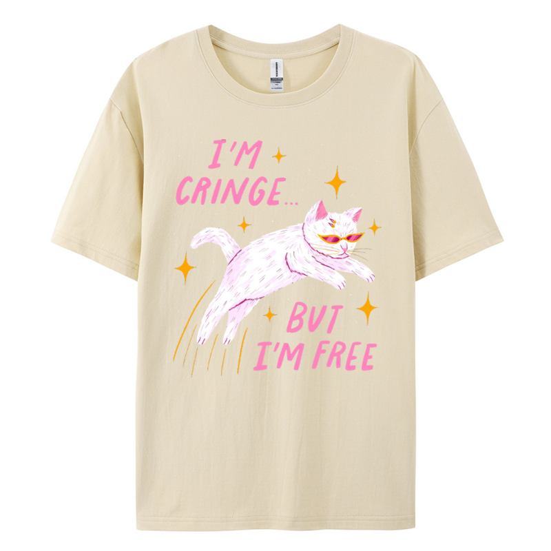 Camiseta divertida con estampado de gato Kawaii, camisetas blancas de manga corta con gráfico de estética, camiseta creativa de diseñador, Top de cuello redondo, ropa