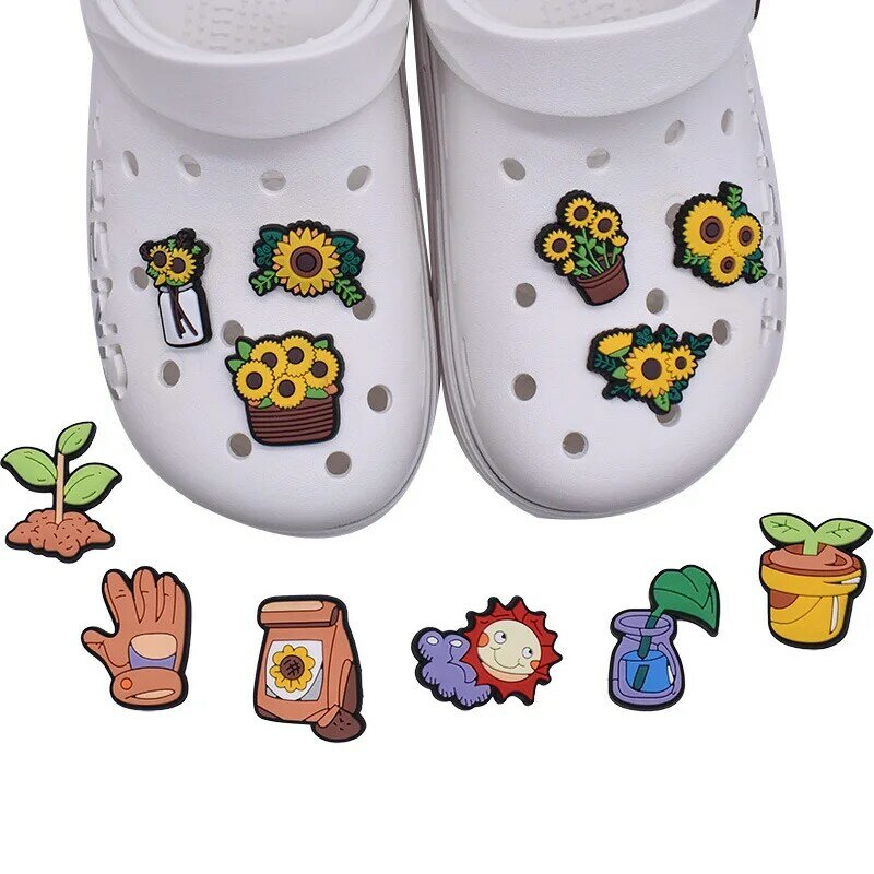 PVC girasole attrezzi da giardino fibbia per scarpe charms accessori decorazioni per sandali sneaker clog customed man kids gift pin