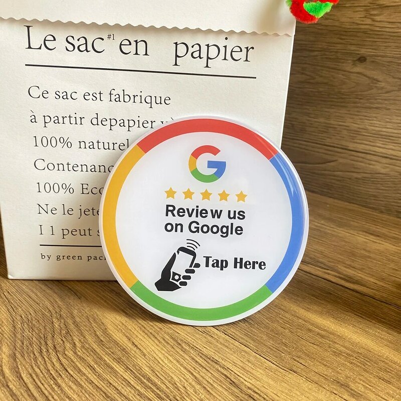 3.93“ Google Tap Review Sticky Counter Sign Round Shape Google Reivew NFC Plate
