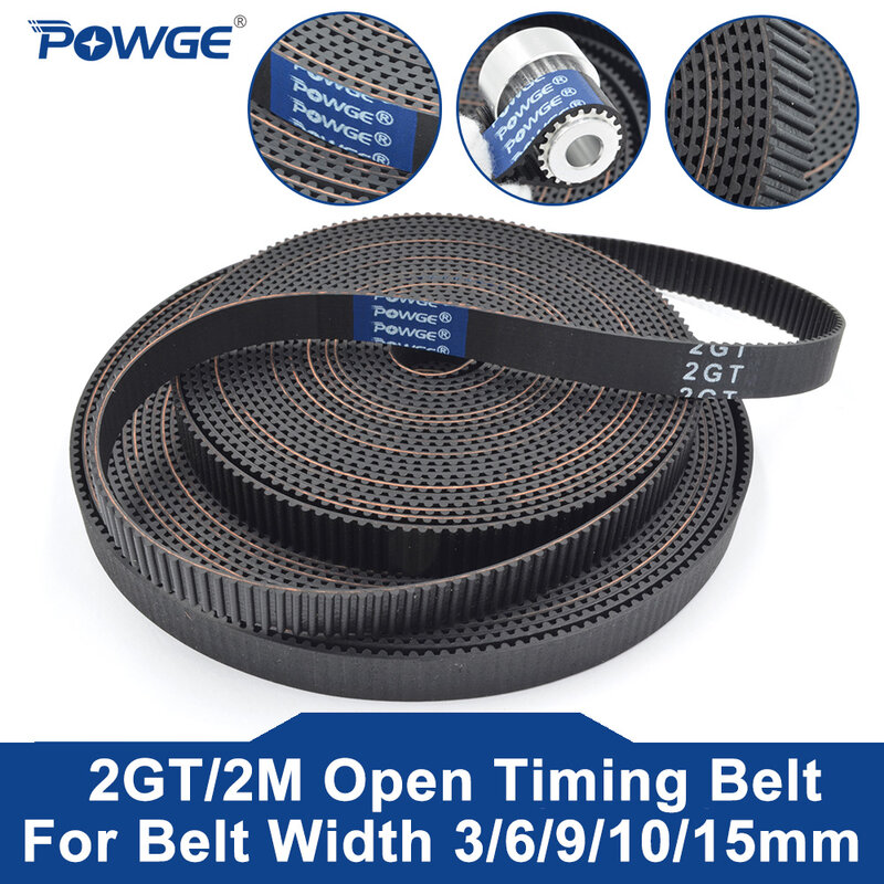 POWGE-Open Synchronous Timing Belt para impressora 3D, borracha, retroiluminação Samll, GT2, 2GT-3, 2GT-6, 2GT-9, 2GT-15, largura 3mm, 6mm, 9mm, 10mm, 15mm