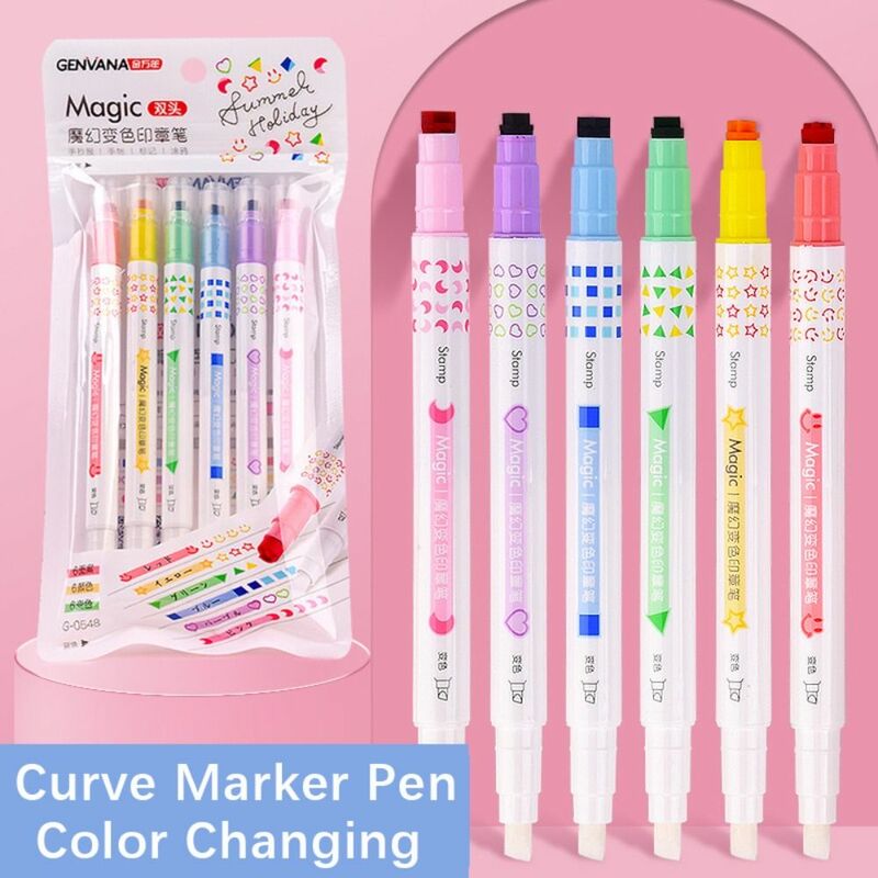 Multiple Shapes Curve Marker Pen Flower-shaped Double Head Discolor Fluorescent Pen Erasable Art Drawing Tools Art Stationery