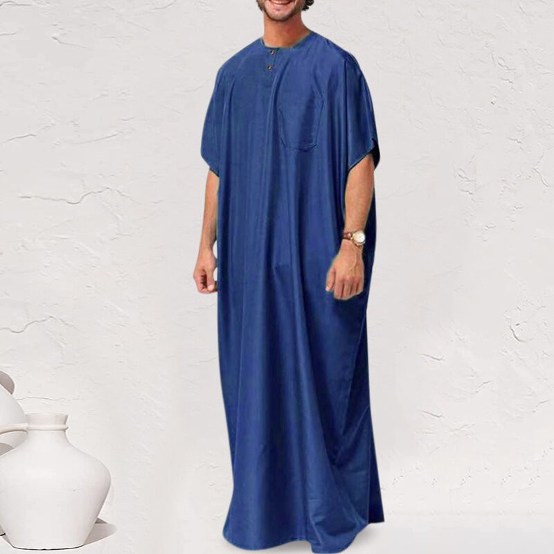 Männer Mode lange Roben Kurzarm Rundhals Robe Mann Vintage einfarbig muslimischen Kaftan lange Hemden lässig Jubba Thobe