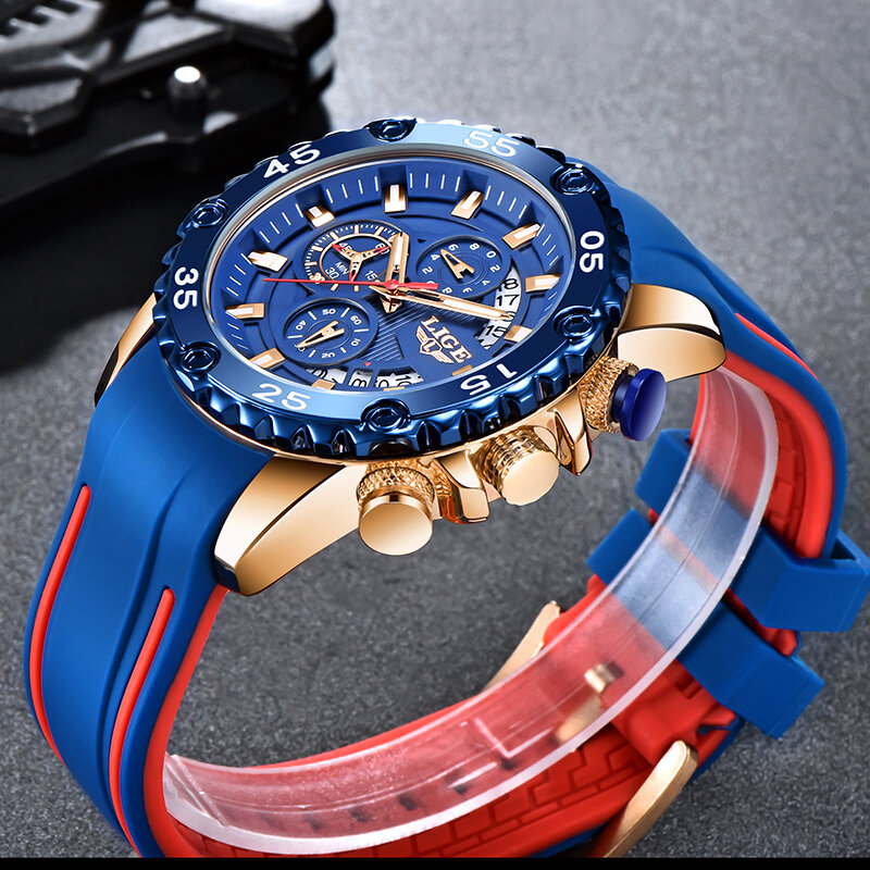 LIGE-reloj analógico con correa de silicona para hombre, accesorio de pulsera resistente al agua con calendario, complemento masculino deportivo de marca de lujo con esfera luminosa