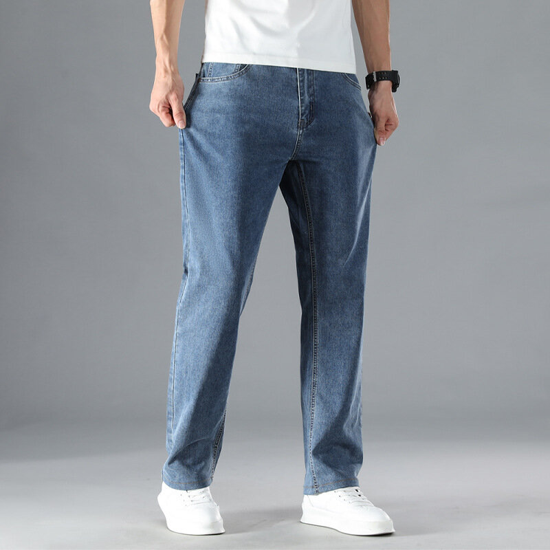 Plus jeans men loose spring man thin high waist high elasticity father trousers 52 50 48 mens pants baggy jeans 54 56 mens jeans