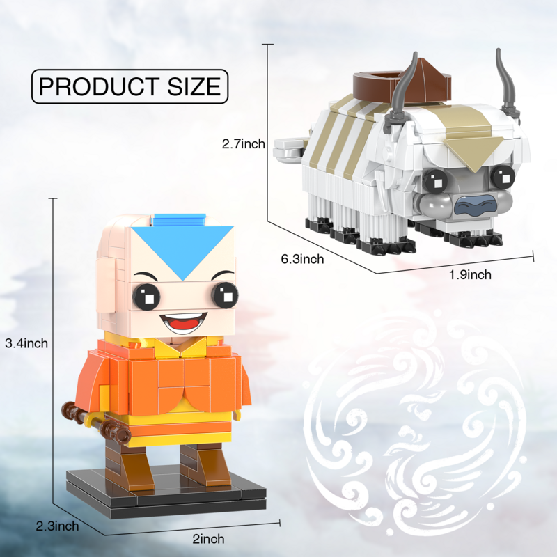 아바타 마지막 에어벤더 Aang Momo Appa Brickheadz 빌딩 블록 모델 키트, MOC 액션 피규어 벽돌 장난감, 어린이 생일 선물