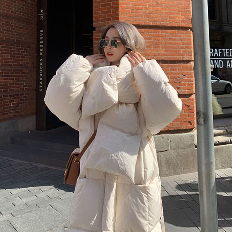 2023 outono inverno novo x-length pão mulheres casacos de moda grossa com scraf longo algodão jaquetas femininas