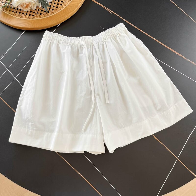 Women 2024 Spring and Summer New Fashionable Staggy Waist Casual Wide Leg Shorts Chic Pocket All-match Shorts Trousers Mujer