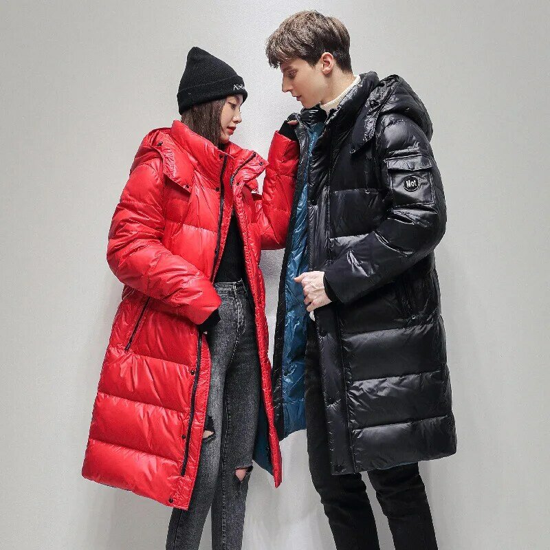 남녀공용 두꺼운 따뜻한 X-롱 재킷, 90% 화이트 덕 다운 패션, 후드, 방한 파커 브랜드, 레드 겨울 코트
