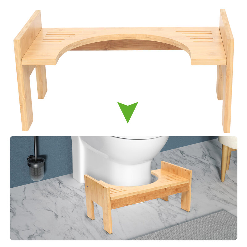 7-9 cali bambusowe regulowane krzesło stołek do toalety i pomoc w toalecie bambusowy stołek do nocnika, który łagodzi zaparcia