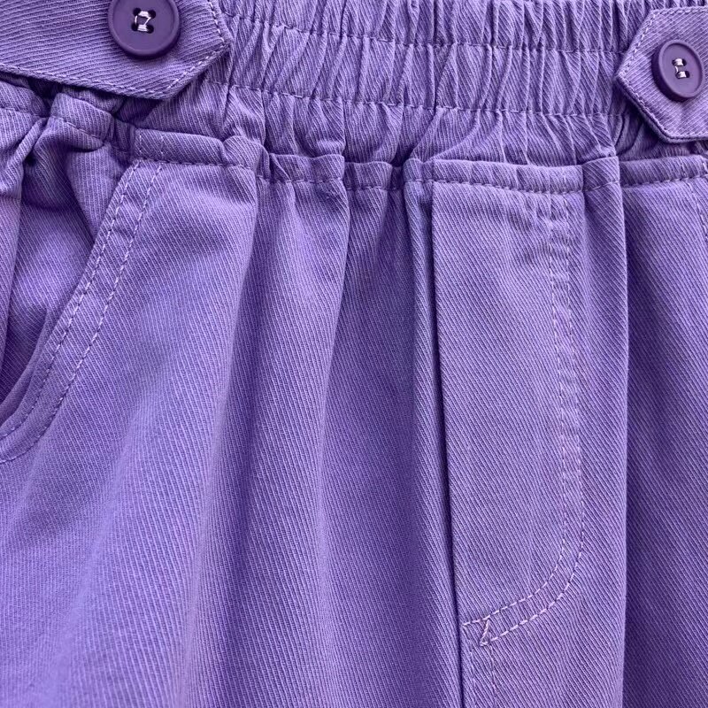 Pantaloncini viola donna elastico a vita alta a-line solido semplice sciolto stile coreano per il tempo libero che riduce l'età dolce ragazza Ulzzang estate