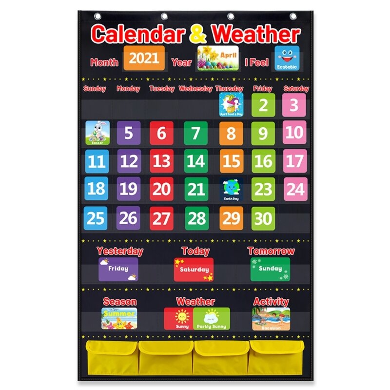 Wykres miesięcznego kalendarza klasie ze 114 kartami do wysyłki do przedszkola klasie