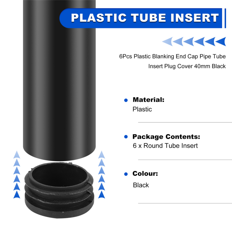 플라스틱 블랭킹 엔드 캡 파이프 튜브 삽입 플러그 커버, 블랙, 40mm, 6 개