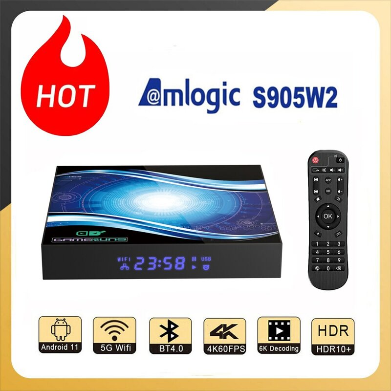 Amlogic s905w2 android 11,0 smart tv box 4k 60fps 5g wifi hdr10 streaming media player 2gb 16gb g31 mp2 gpu set top box