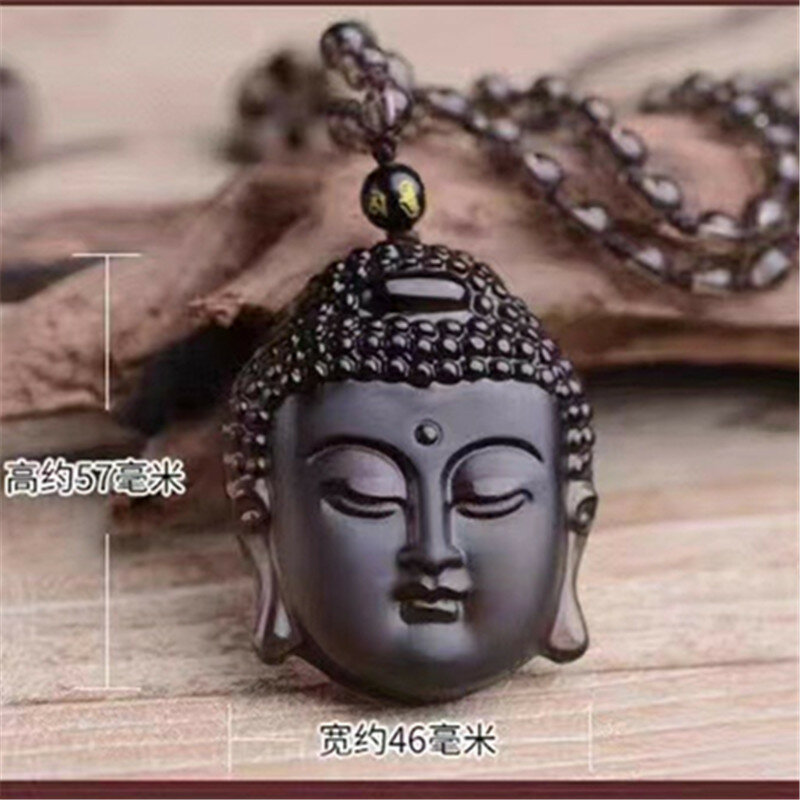 Natural Obsidian Buddha Head Pendant Ice Stone Necklace Men's and Women's Ornament Amitabha Buddha Vairocana Pendant