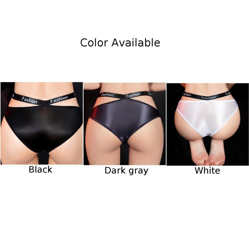 Cuecas transparentes brilhantes e sexy com óleo puro para mulheres, calcinha lisa e sólida, roupa interior elástica, lingerie erótica de cintura baixa