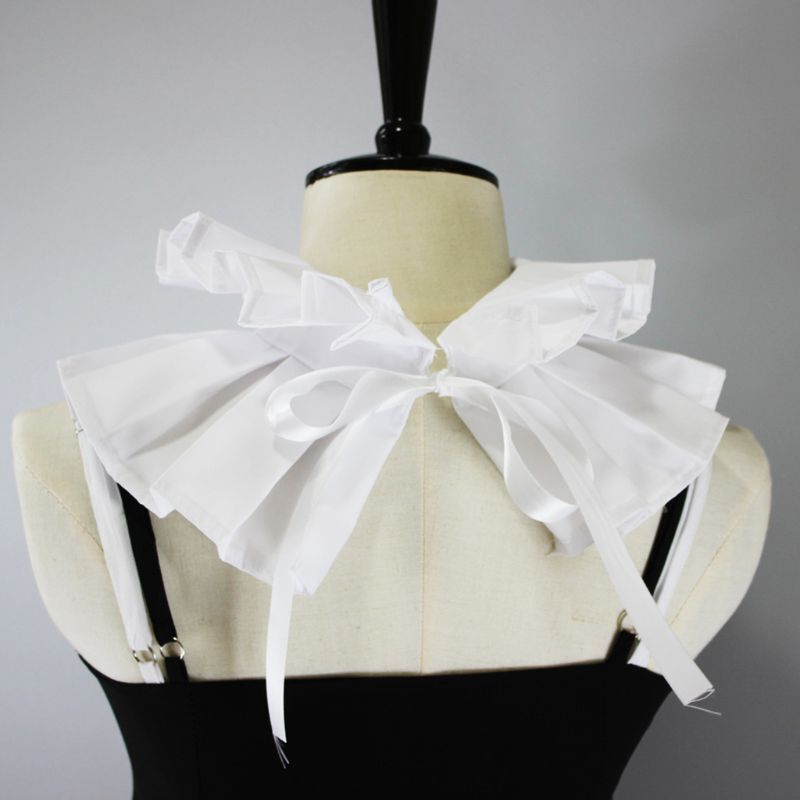 Feminino vintage renascentista algodão plissado colar falso vitoriano branco pescoço ruff cachecol halloween cosplay traje da