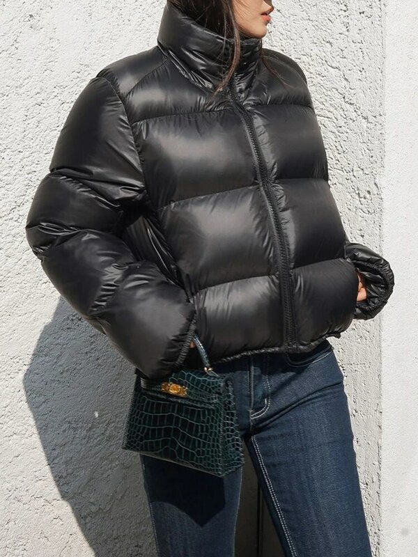 女性のヴィンテージショートダウンコート,厚い暖かい綿のジャケット,韓国のファッション,カジュアルなスタンドカラー,ジッパー,秋冬