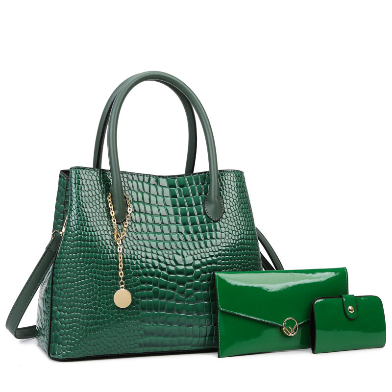 Европейская и американская женская сумка, модная новая сумка из трех частей с крокодиловым узором, сумка для матери, ручная ретро-сумка на одно плечо