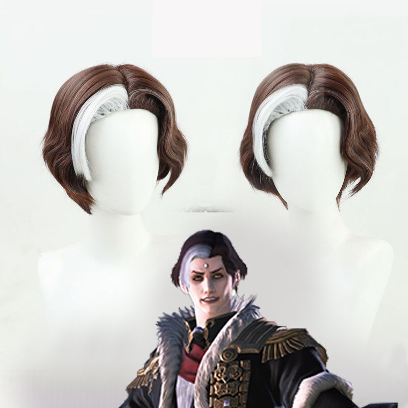 Gra Final Fantasy XIV Emet-Selch peruka do Cosplay dorosłych Unisex odporne na ciepło syntetyczne brązowe włosy impreza z okazji Halloween akcesoria do kostiumów