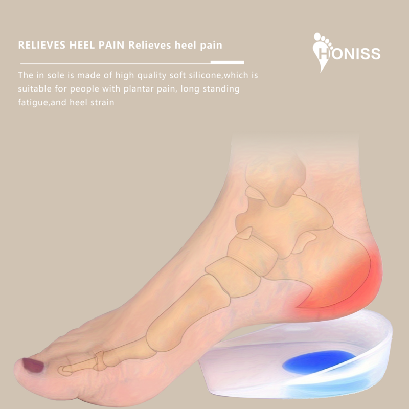 แผ่นซิลิโคนรองส้นเท้าดูดซับแรงกระแทกแบบสปอร์ต Insole tumit รูปตัวยูป้องกันอาการปวดส้นเท้าพื้นรองเท้าเสริมความสูงด้านใน1คู่2คู่