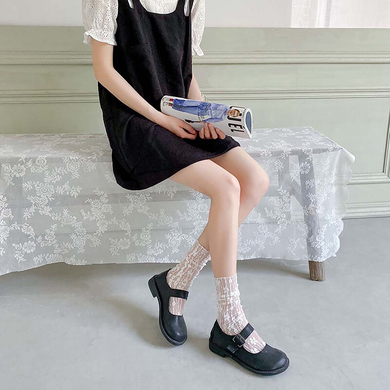 ถุงเท้ากลางแจ้งถุงเท้าผู้หญิงย้อนยุคเกาหลีตาข่ายแบบบางถุงเท้าแบบโพรงกลวงโปร่งใสถุงเท้าลูกไม้ญี่ปุ่น