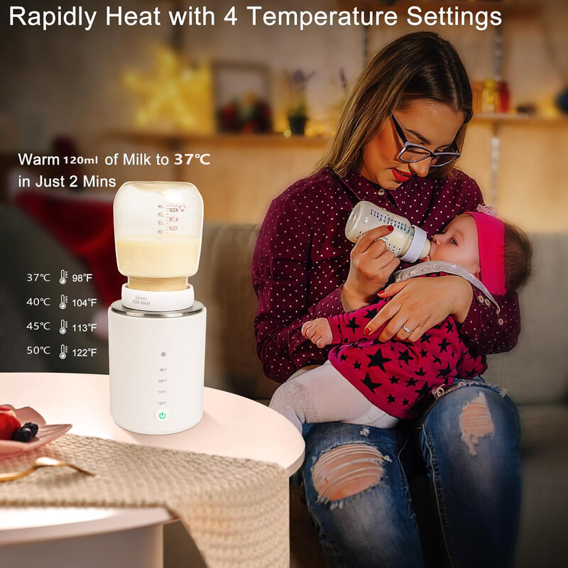 Wireless Rechargeable Portable Baby Milk Bottle Warmer for Travel Heater Defrosting & Heating Dual Modes 4 Levels Temperature
