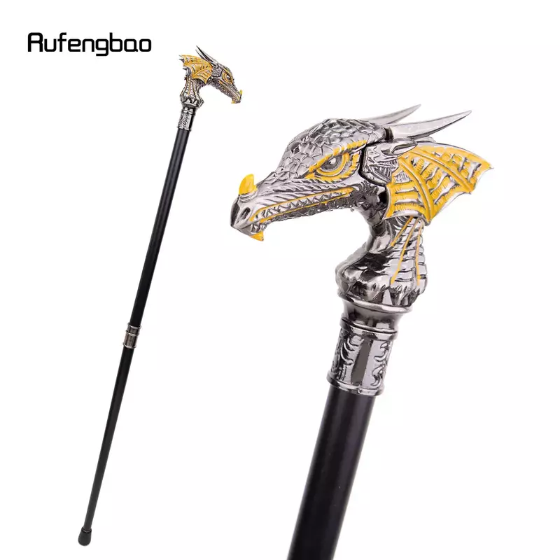 Bastão com cabeça de dragão para cavalheiros, cosplay elegante, bastão decorativo de moda, botão luxuoso, preto e dourado, 93cm