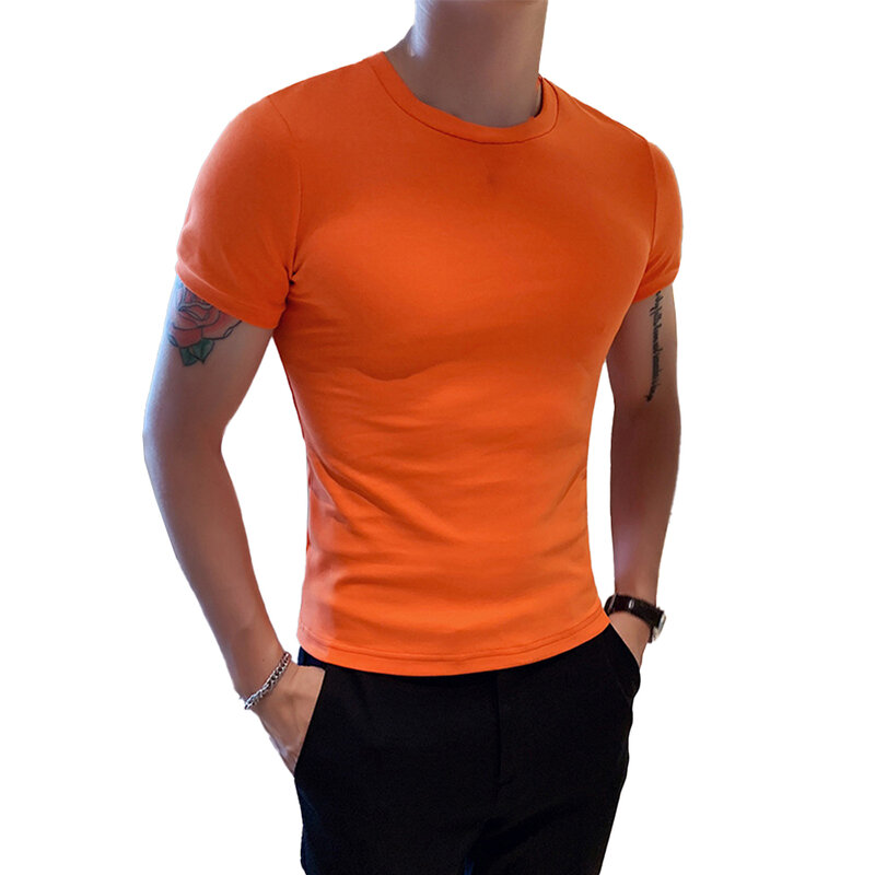 Camiseta deportiva de manga corta con cuello redondo para hombre, Top informal ajustado, ropa deportiva muscular cómoda, uso diario