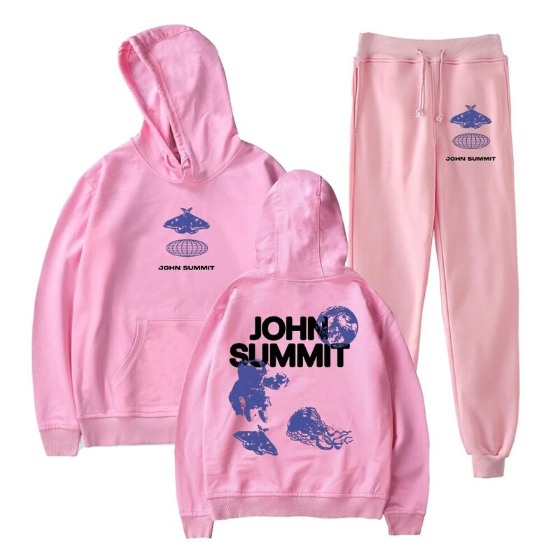 John Summit CELANA Jogger Hoodie Set dua potong kaus + celana olahraga 2024 Set Pria Wanita pakaian Hip Hop tur