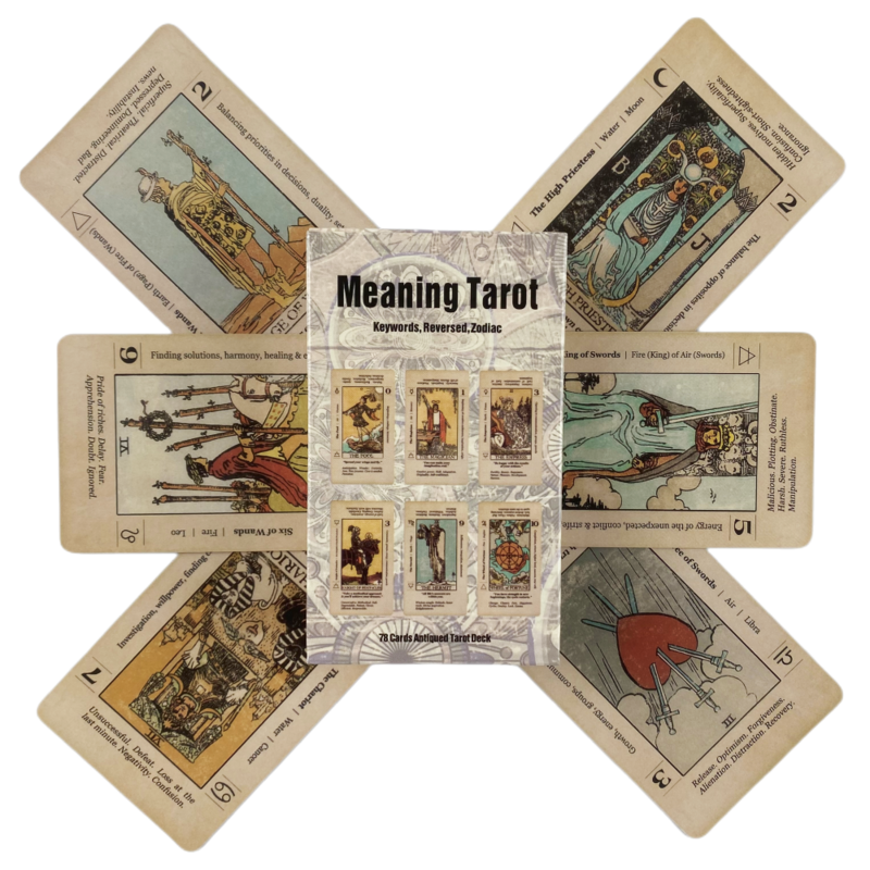 Co oznacza karty tarota 78 talii wyroczni angielskie wizje wróżenie ze słowami kluczowymi odwrócone karty do gry zodiaku