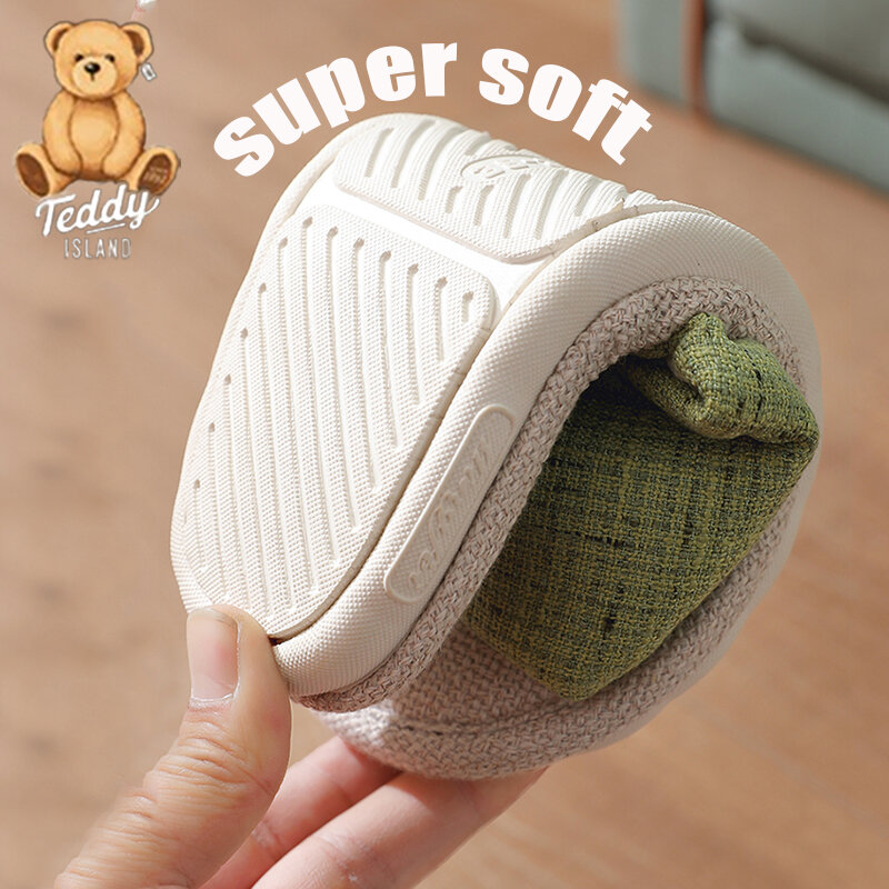 Women's Slippers Summer Indoor Household Slippers Linen PVC Thick Sole Couple Slippers Bedroom Non-Slip Shoes Sandals