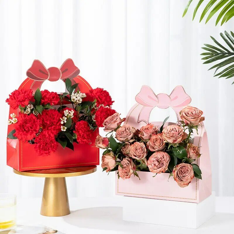 New Bowknot Flower Box for Wedding Valentine's Day Mother's Day Birthday Foldable Handheld Gift Packaging Bag Party Supplies