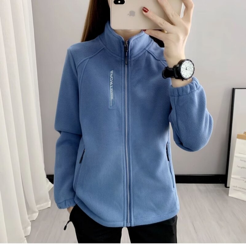 5XL Spring Autumn Clothes Sky Blue Coat Slim Women Sweatshirt Embroidery Letter Sport Tops Liner Fleece-lined Young Woman Jacket