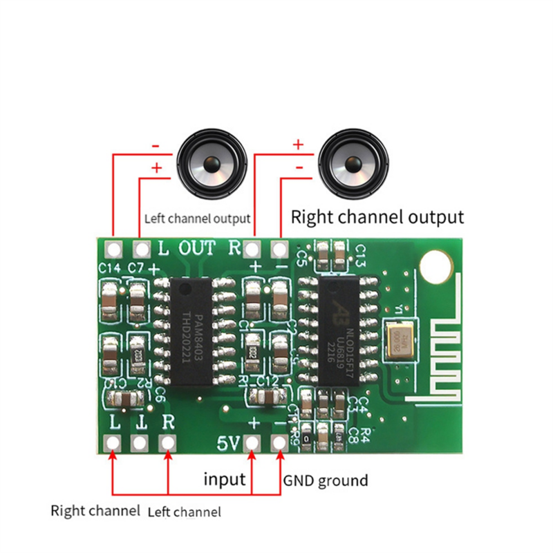 Módulo amplificador áudio Bluetooth 5.0, ca-8469 5v, pam8403 + ca-6928