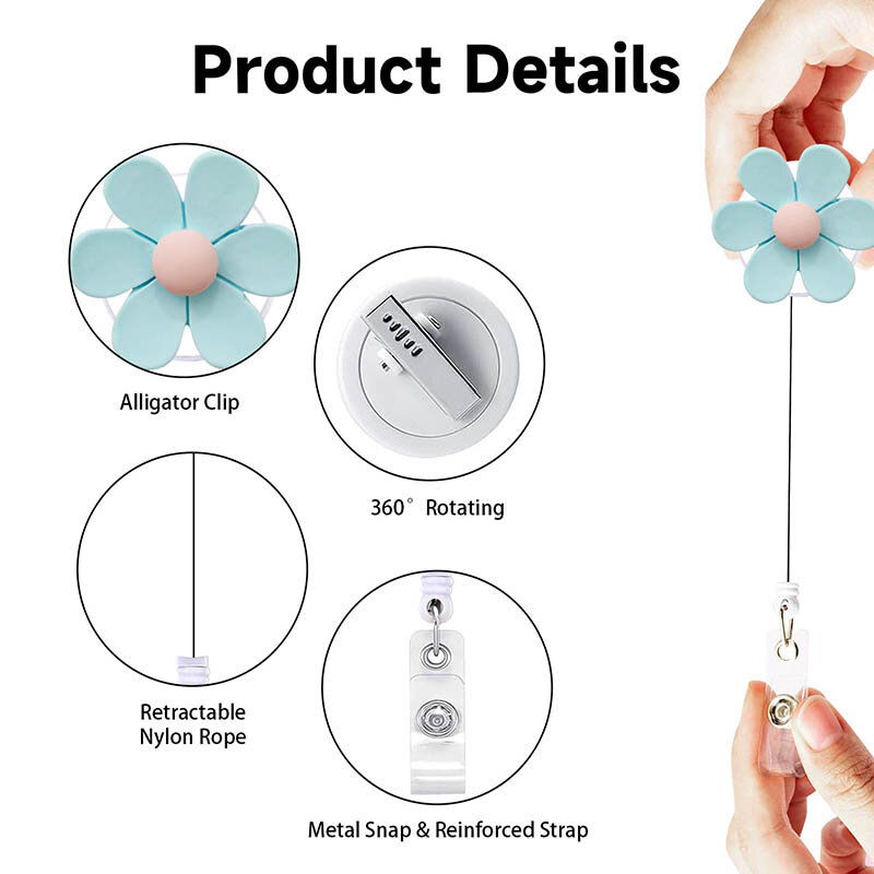 Candy Color Resin Six-Petal Flower Badge Reel Retractable ID Badge Holder With 360 Rotating Alligator Clip Name Holder