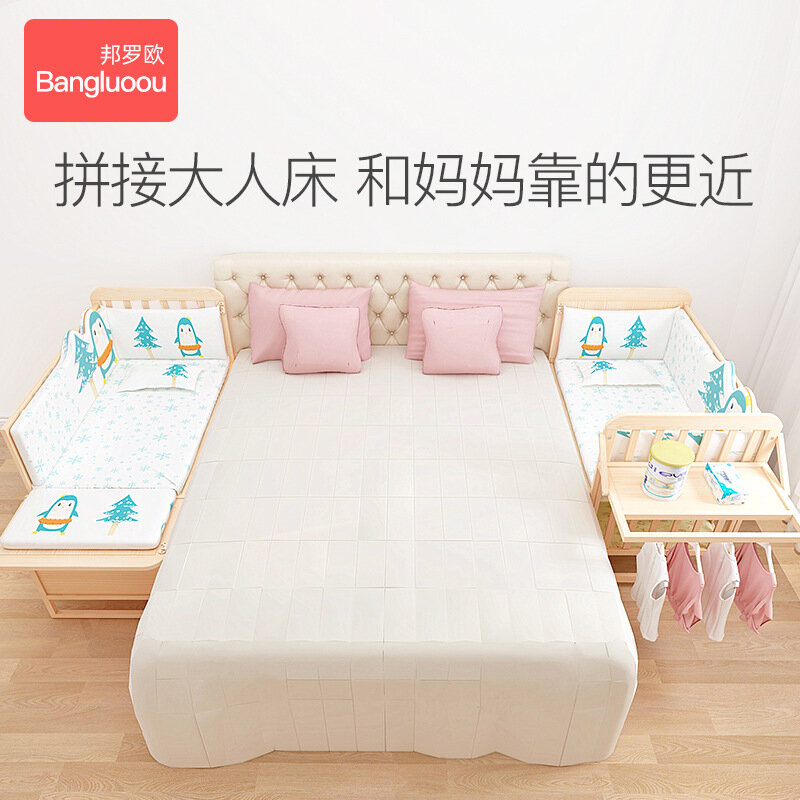 乳幼児用無垢材のベビーベッド,多機能の子供と新生児用,大型移動ベッド