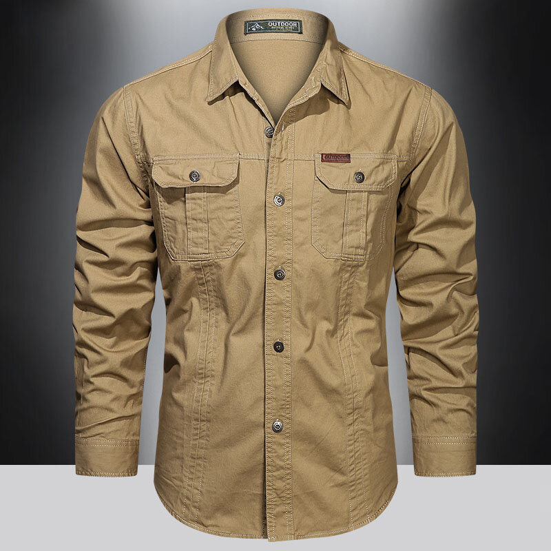 Camisa Militar de manga larga para hombre, Camisa informal de algodón de alta calidad, ropa de marca, blusas negras 5XL, primavera, 2023