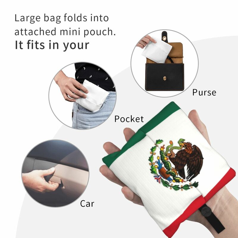 Bolso de compras con bandera de México para mujer, bolsa de mano portátil, bolsas de compras de comestibles, reciclaje