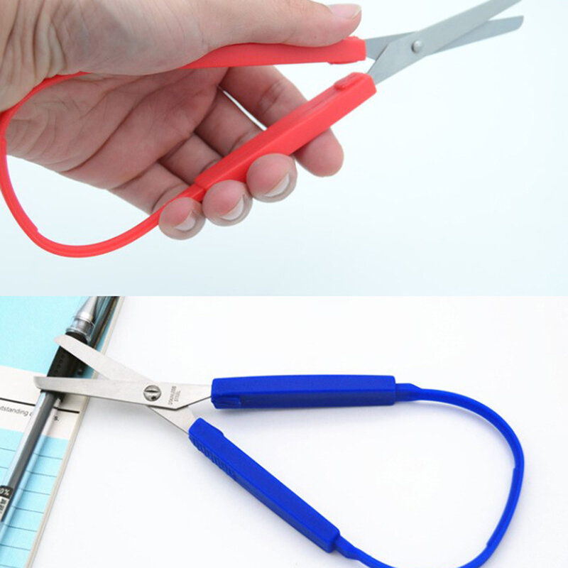 1 buah gunting Grip warna-warni gunting Loop menangani pembuka sendiri gunting pemotong adaptif untuk anak-anak orang tua kebutuhan khusus