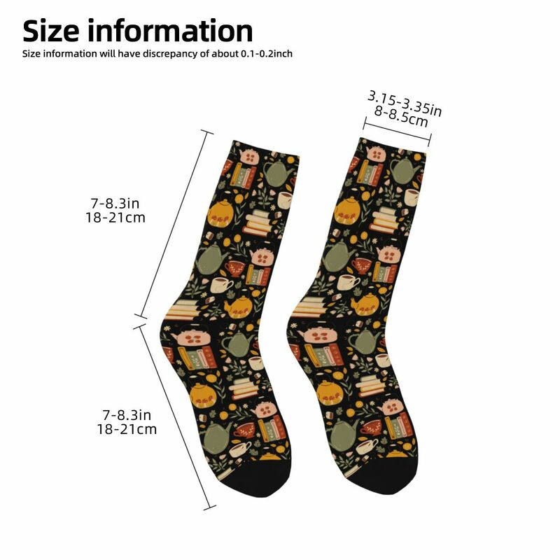 Flowery Books And Tea Socks Harajuku High Quality Stockings All Season Long Socks Accessories for Unisex Gifts