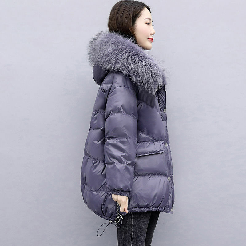 Jaket Down katun kasual Fashion 2023, jaket katun pas longgar versi Korea musim gugur/musim dingin baru dengan mantel kerah bulu besar