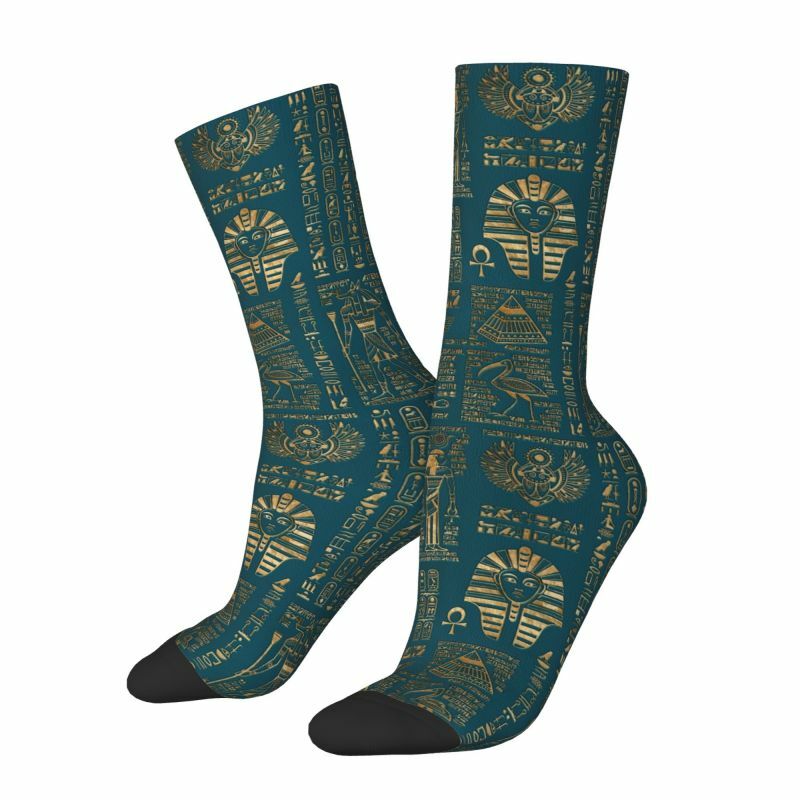 Kaus kaki motif Mesir Hieroglyphs dan deware untuk wanita pria melar musim panas musim gugur musim dingin kaus kaki kru seni Mesir Kuno
