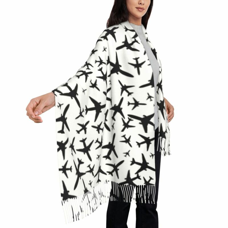 Bufanda con estampado personalizado para hombre y mujer, chal cálido con estampado de avión aleatorio, ideal para invierno y otoño