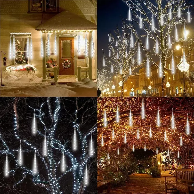 Solar Meteor Shower Rain String Lights Waterproof Garden Light 8 Tubes Christmas Tree Holiday Party Wedding Holiday Decoration